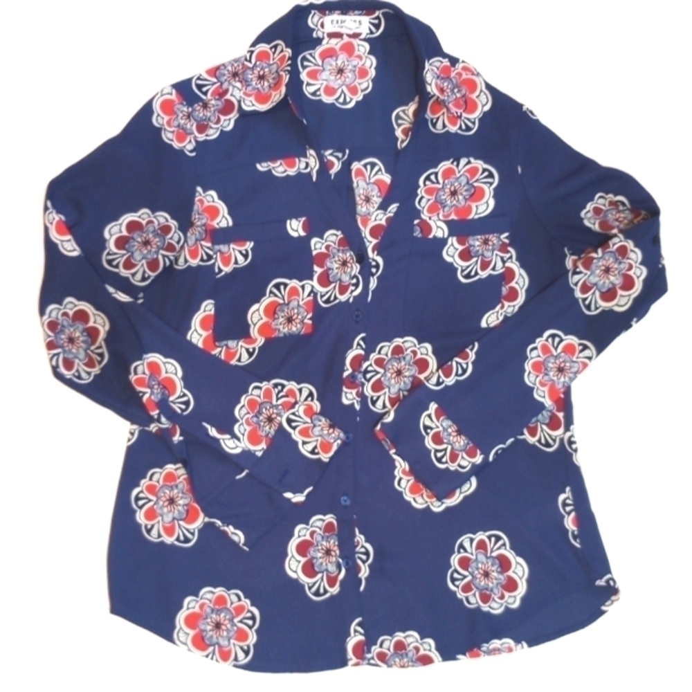 Express The Portofino Shirt Navy & Pink Floral Size SP